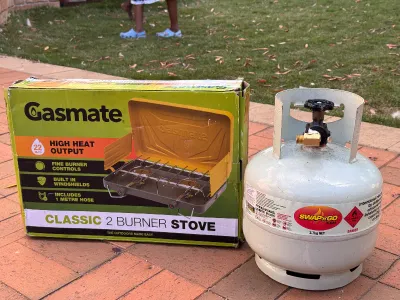 Gasmate 2 Burner Camping Stove with LPG Gas Cylinder